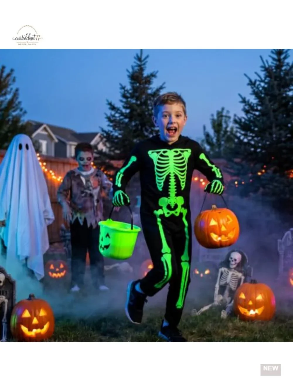Kids Skeleton Glow in Dark Costume Set with Zipper - Ages 3-14